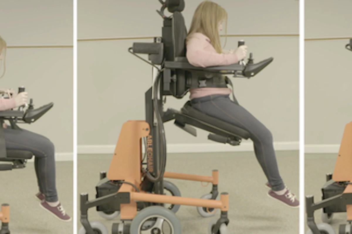 The AbleChair is kind of like a joystick-controlled motorized wheelchair that functions like a forklift