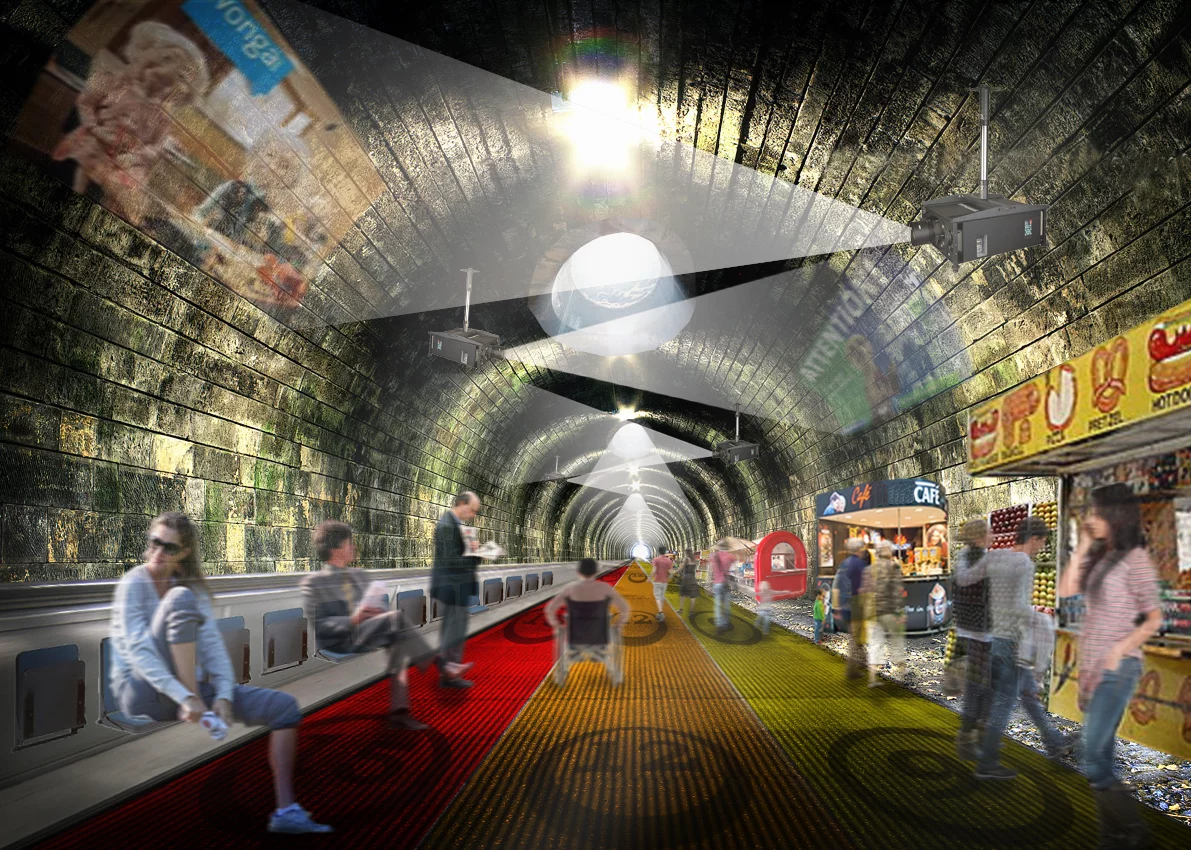 NBBJ's walkways would offer an alternative to being stuck on a crowded tube train each morning