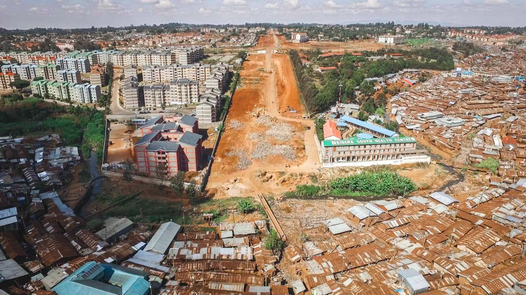A road under construction that will dissect the Kibera slum in Nairobi