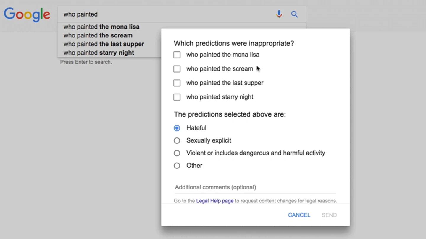 There are new user feedback tools for flagging offensive, incorrect or misleading information in Google's Autocomplete and Featured Snippets