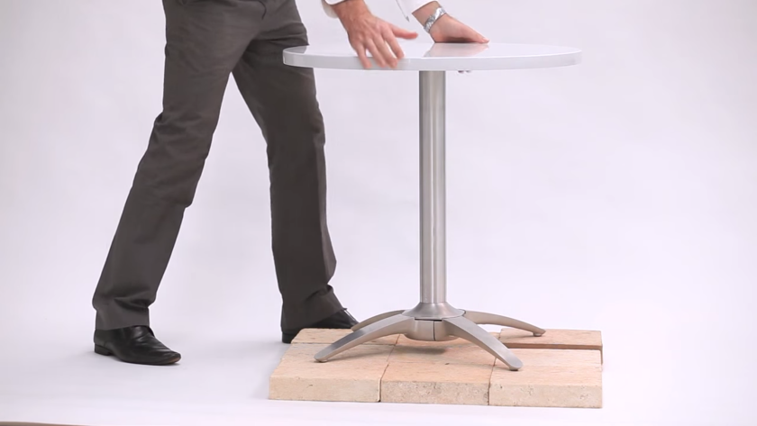 No Rock's mechanically simple 4-legged cafe table sits flat, even on uneven surfaces