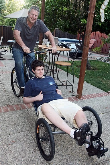 Dave and Rob Thompson on their tandem recumbent/upright trike(Photo: Dave Thompson)