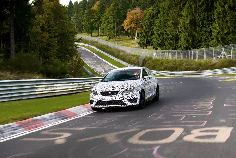 It might be souped up compared with the family sedan on which it is based, but the Leon Cupra is still a car that will happily troll to the supermarket and take the kids to school, yet it averaged 96 mph around the same Green Hell Jackie Stewart spoke of so reverently, topping 150 mph through the Tiergarten.