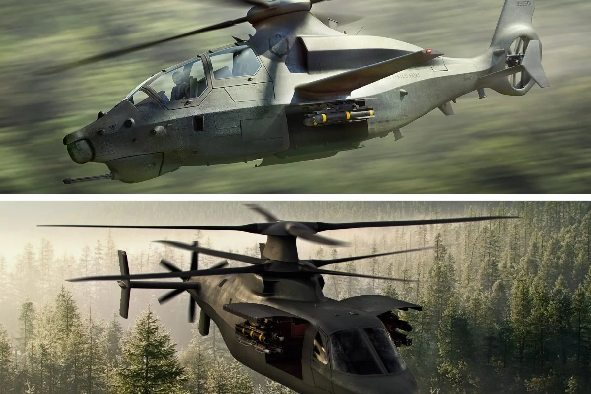 Artist's concepts of the Bell Helicopter Textron's 360 Invictus (top) and Sikorsky Aircraft's Raider X