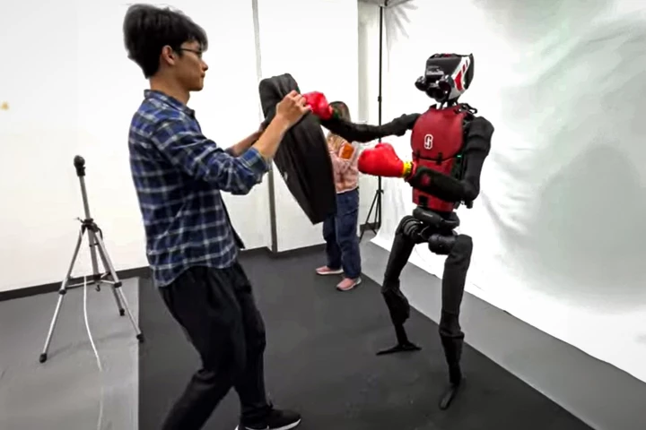 The HumanPlus, with a 0-0 record, lands a 1, 2 left, right punch