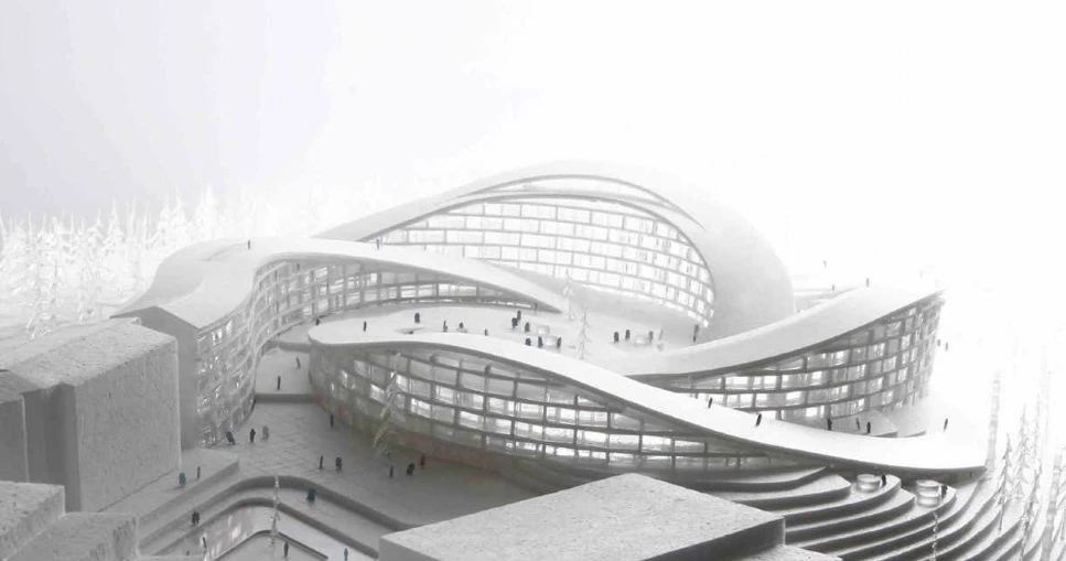 The structure is defined by four individual peaks which offers skiers the option to travel downhill