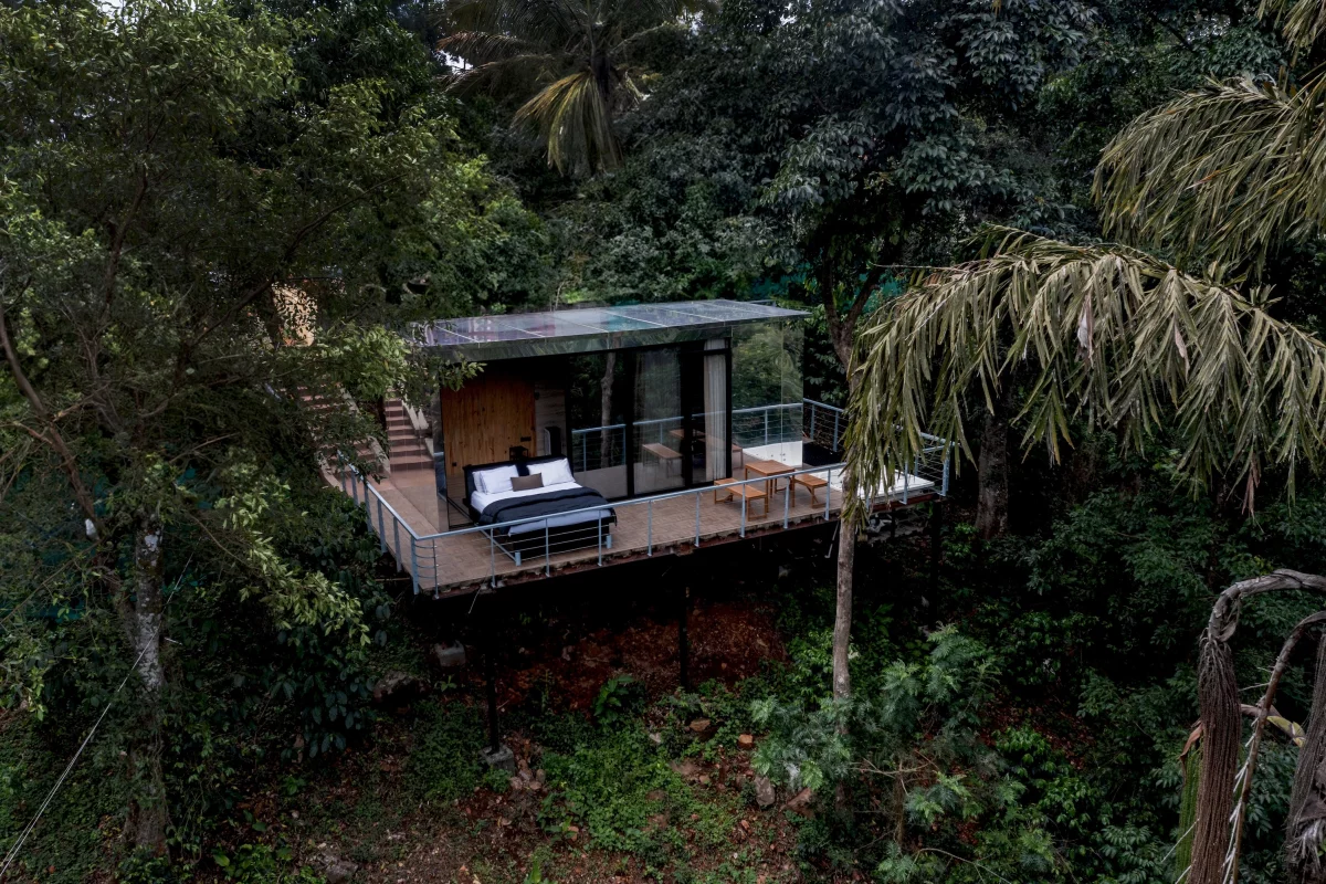 Reflections' bed is mounted on rails and slides out to let the owners sleep outside