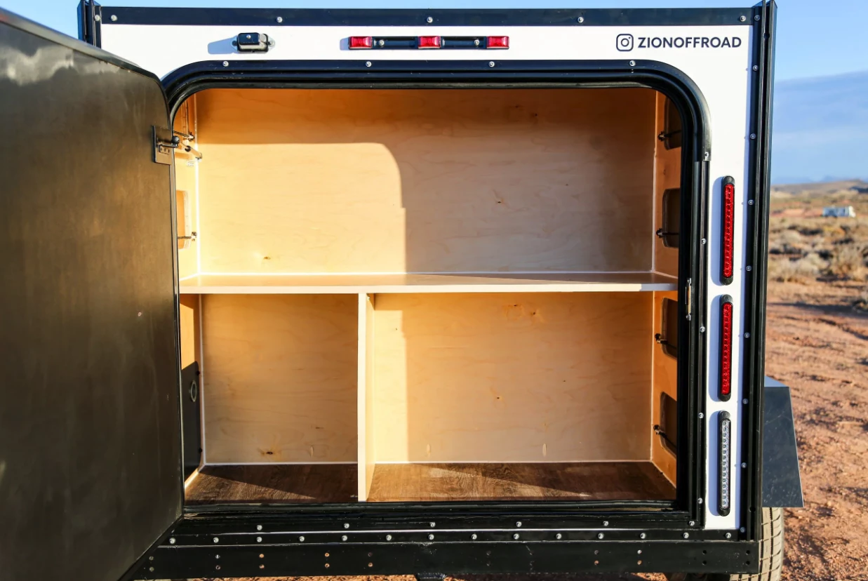 Zion's tailgate area looks more like a storage closet than the usual kitchen, but it comes with room for a cooler and a full-width shelf good for food prep and cooking