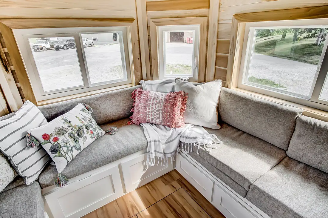 Top-down view of the Clover's living room