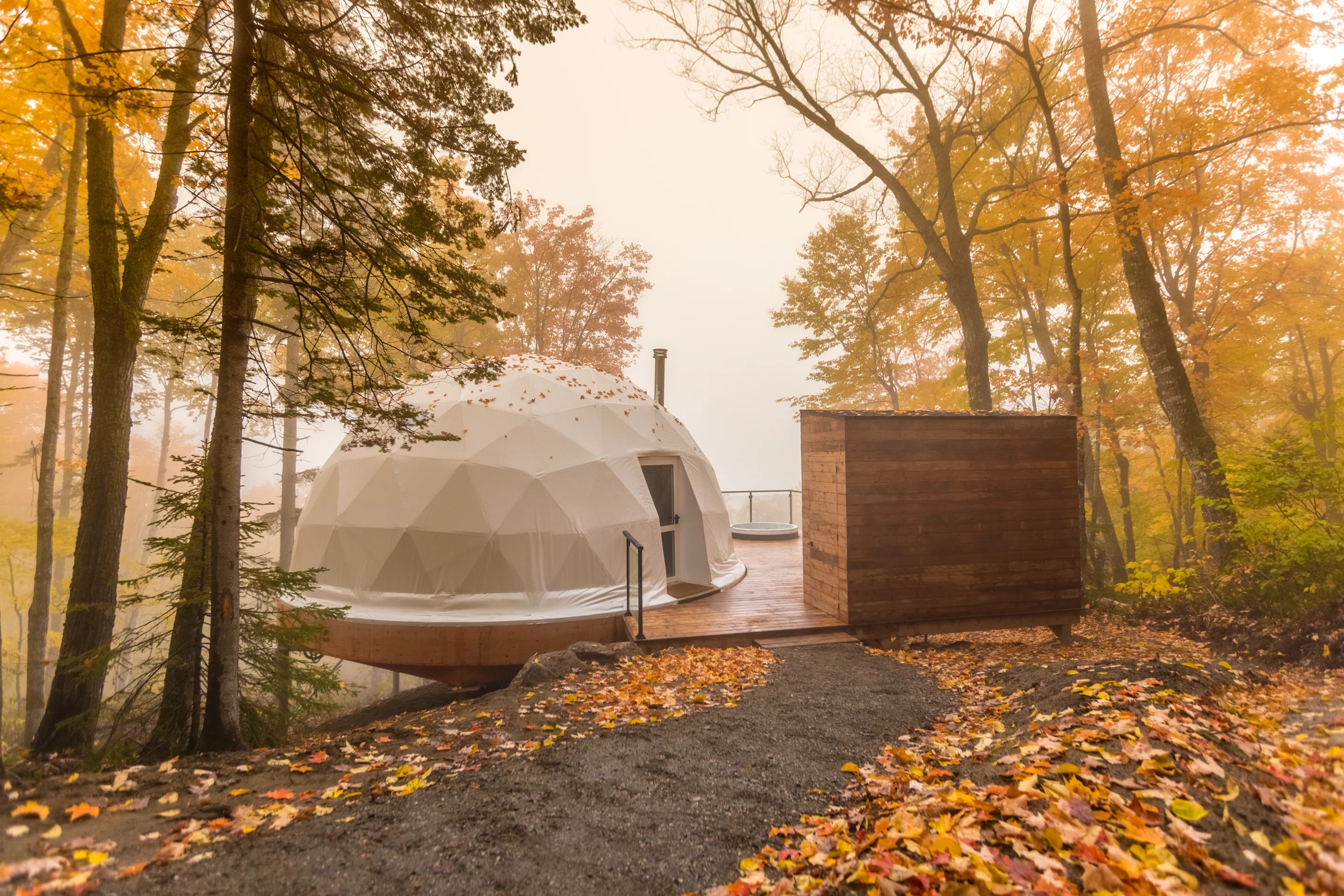 Each dome is located in its own private setting and features a large outdoor terrace, complete with outdoor furniture