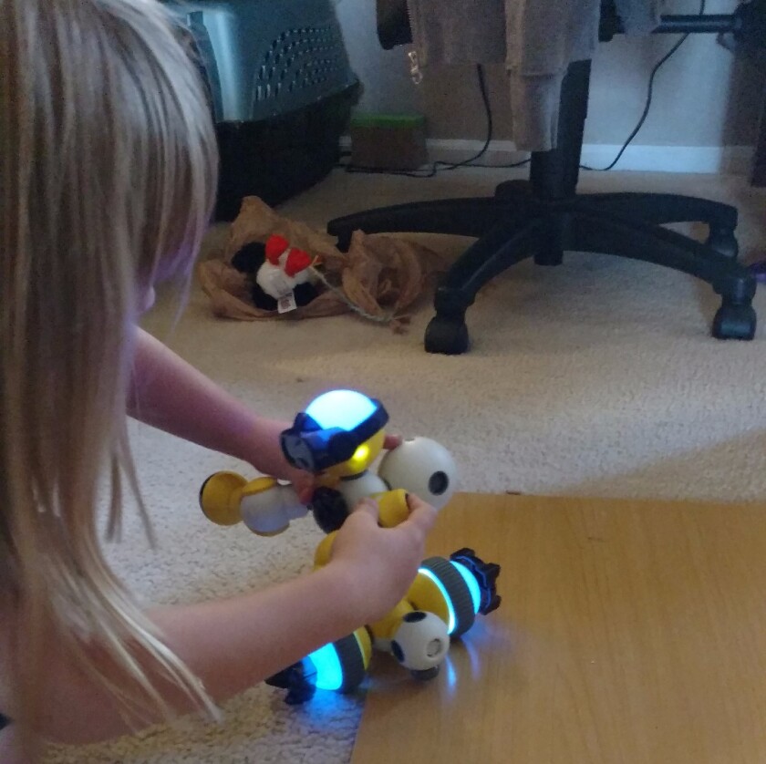 A last-minute tweak as my 6-year-old realizes that the Mabot Big M's arm was on backwards