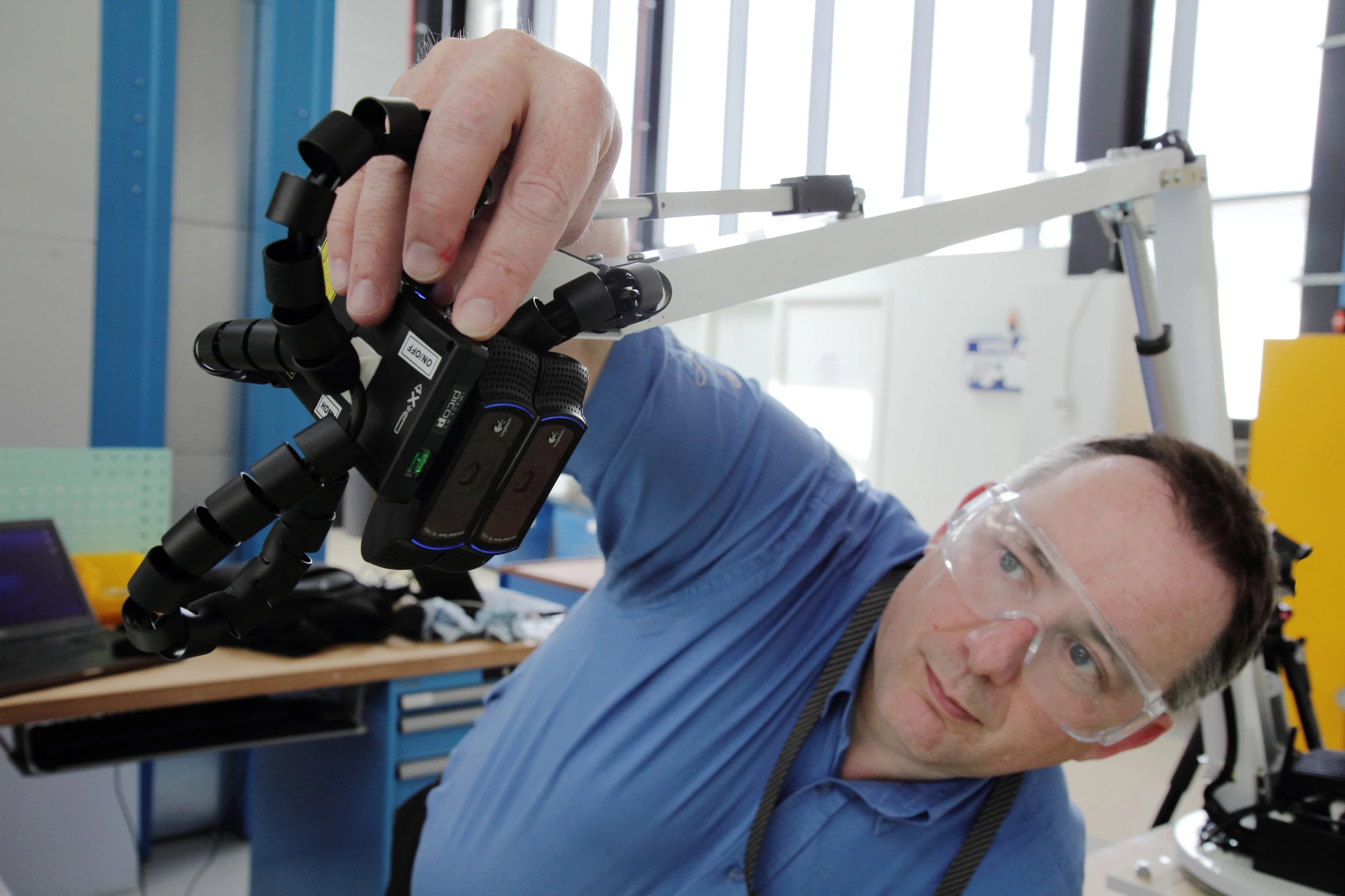 Dr Rab Scott of the University of Sheffield Advanced Manufacturing Research Centre sets up the IBM MRO mobile projection system (Photo: IBM)