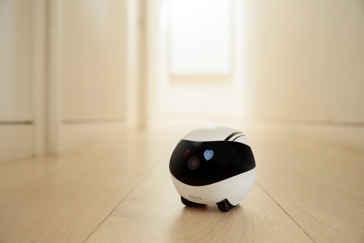 Ebo is a versatile home robot with a camera, speaker and microphone so remote users can chat