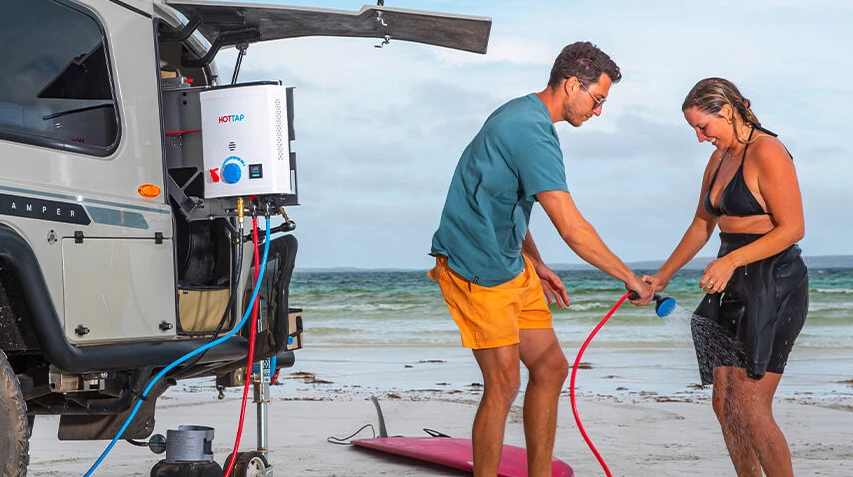 Buyers can add an optional Joolca Hottap V2 hot outdoor shower kit