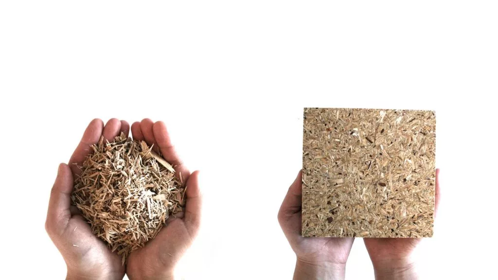 Board for the Biological House made from woodchip