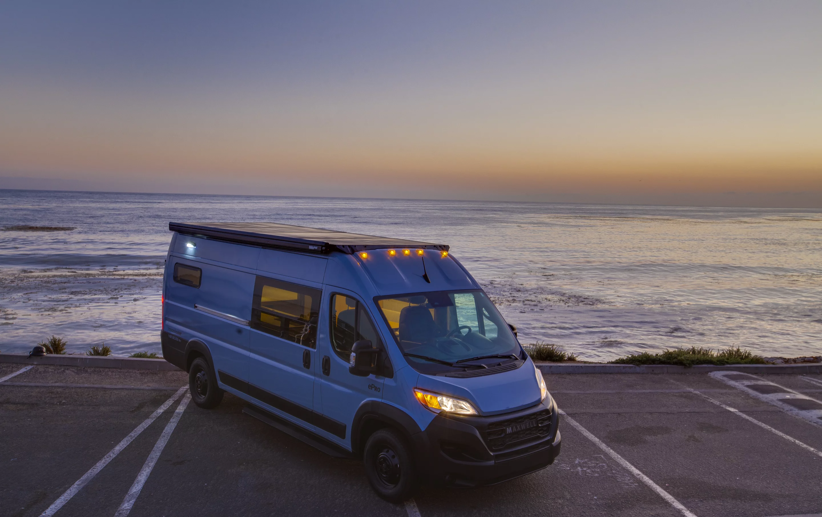 The full-size solar roof allows the Vanacea to charge while driving and parked