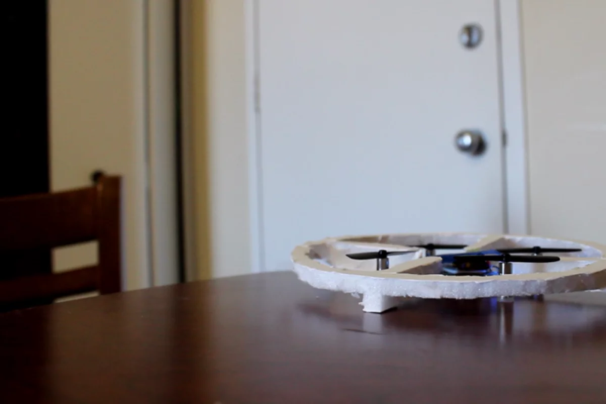 A prototype Jackie drone keeps vigil on a home while the owners are out