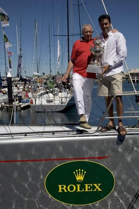 Wild Oats XI's owner Bob Oatley and skipper Mark Richards, proudly displaying the Tattersalls Cup Photo: Carlo Borlenghi