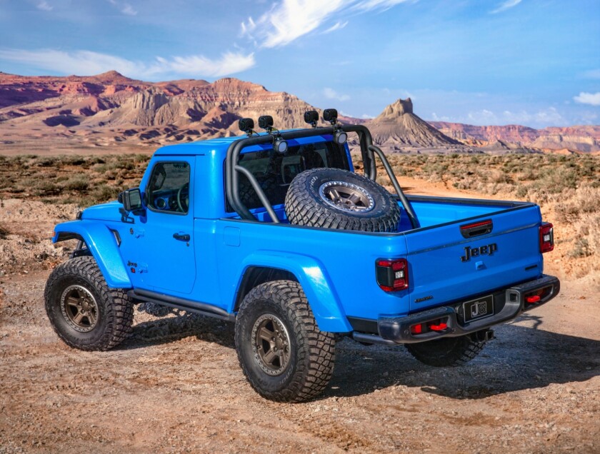 The potential workhorse of the 2019 Easter Safari lineup, the Jeep J6 is a Wrangler converted into a two-door pickup with 6-foot bed