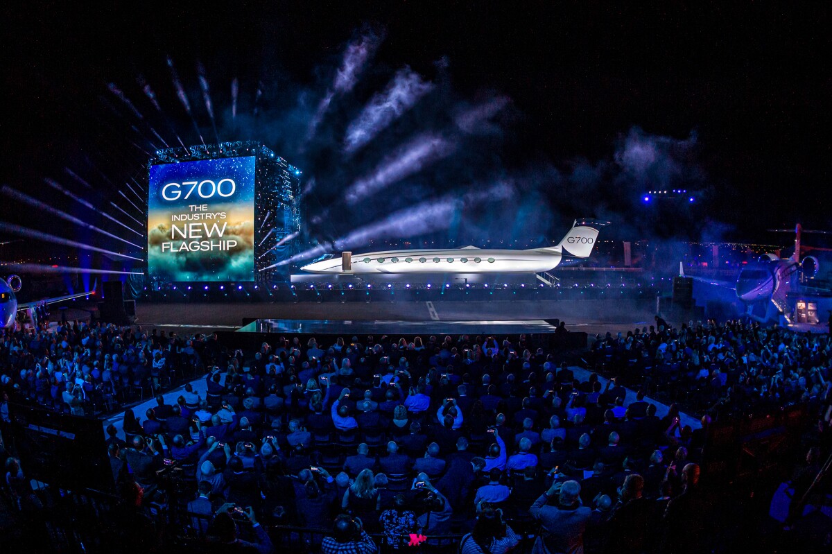 A mock-up of the Gulfstream G700 makes its debut in Las Vegas