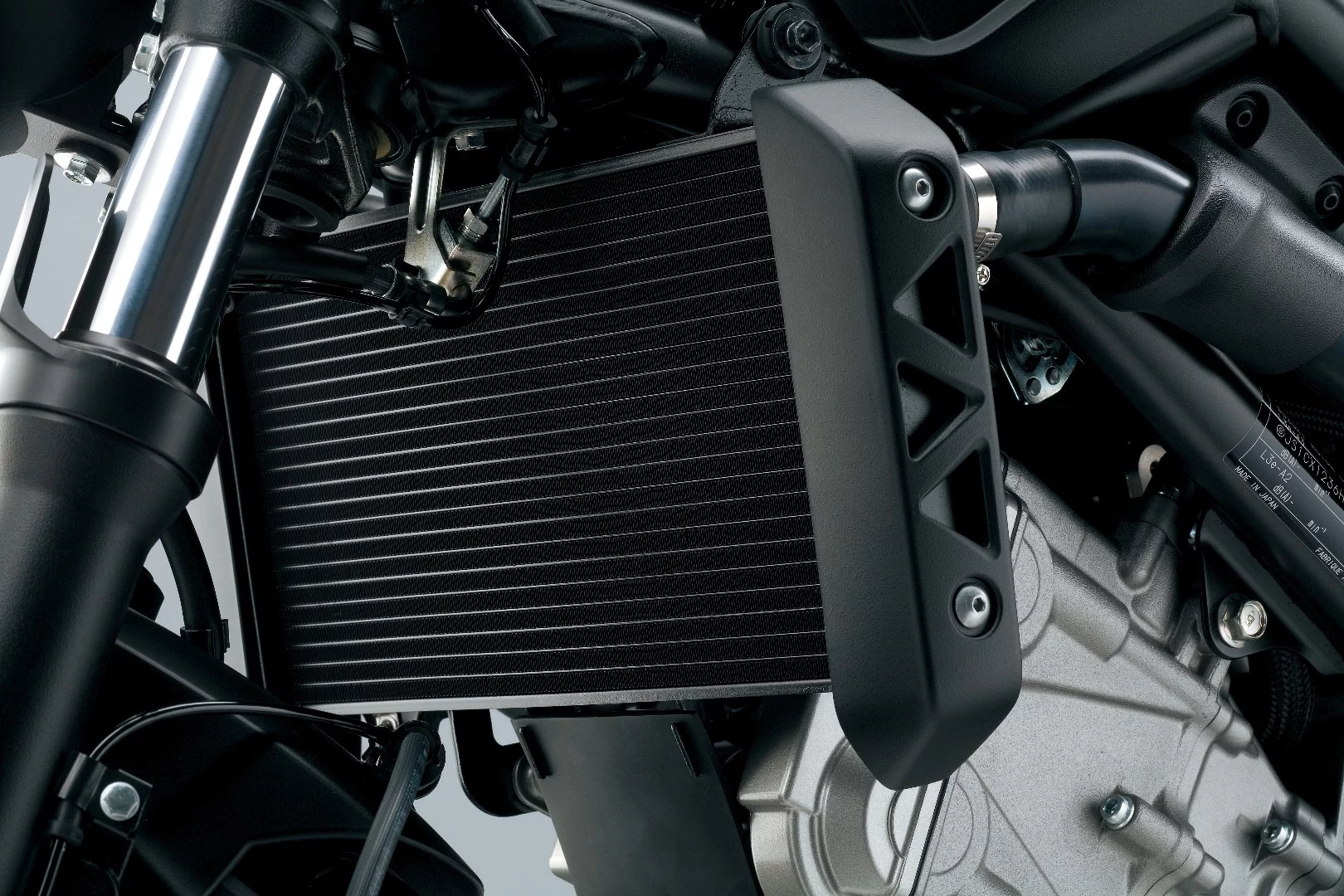 A new radiator is part of the revised cooling system that was necessary in order for the Suzuki SV650 to satisfy the new Euro 4 norms