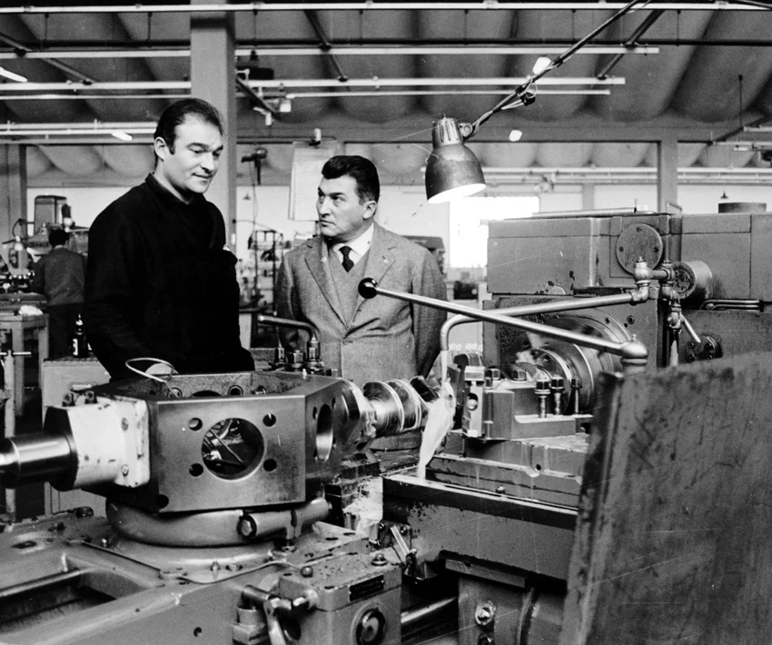 Ferruccio Lamborghini on the shop floor during the mid-sixties