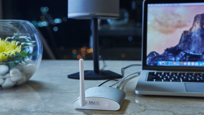 The Auris bluMe can be powered by USB connections from laptops, TVs or wall adapters