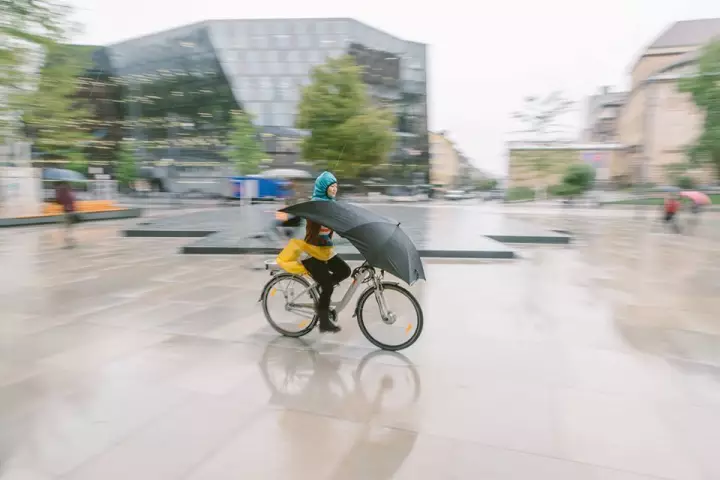The Under Cover bike umbrella in use