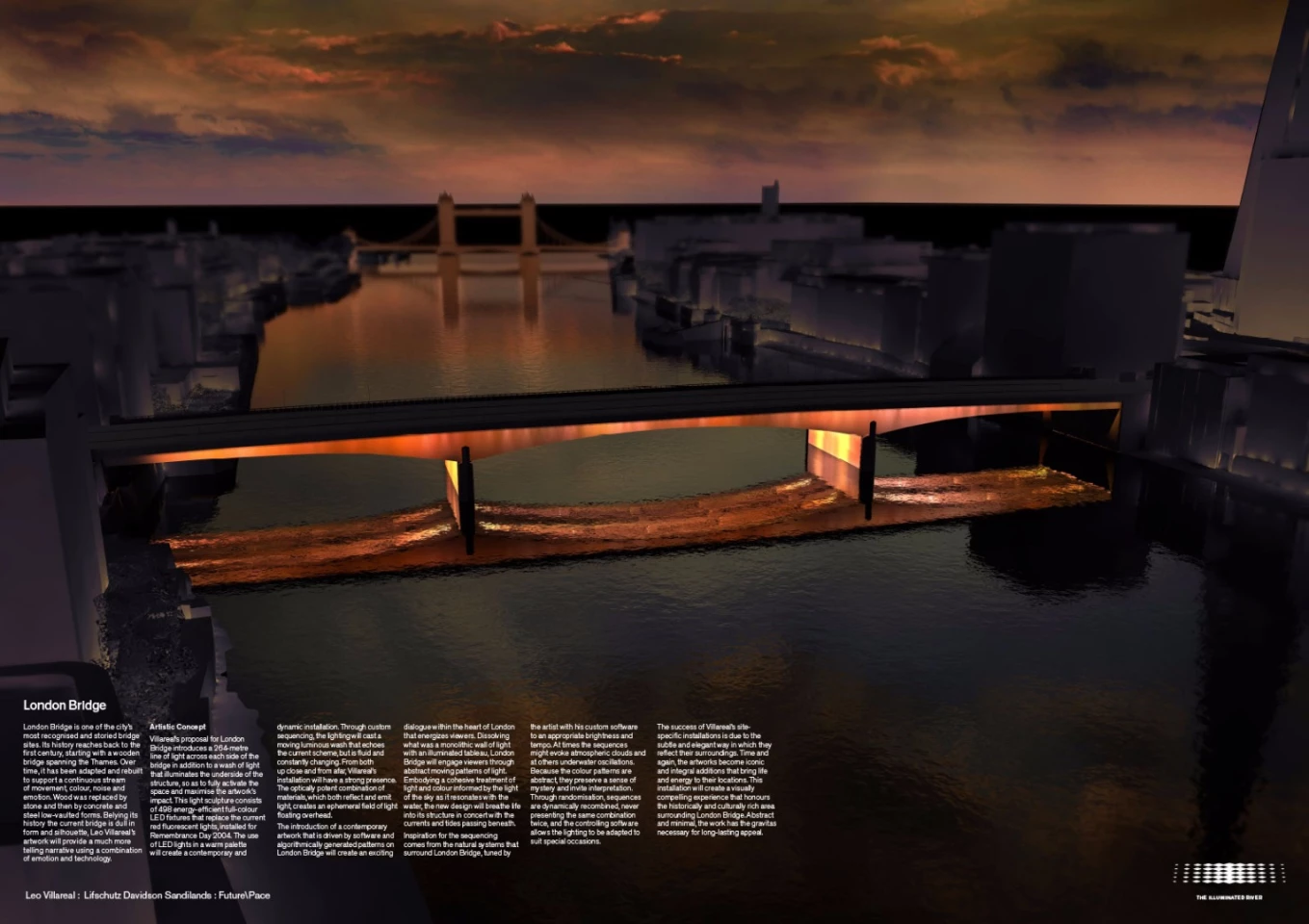 London Bridge will be fitted with 498 LED lights that will be used to create a wash of warm colors that will move and change over time