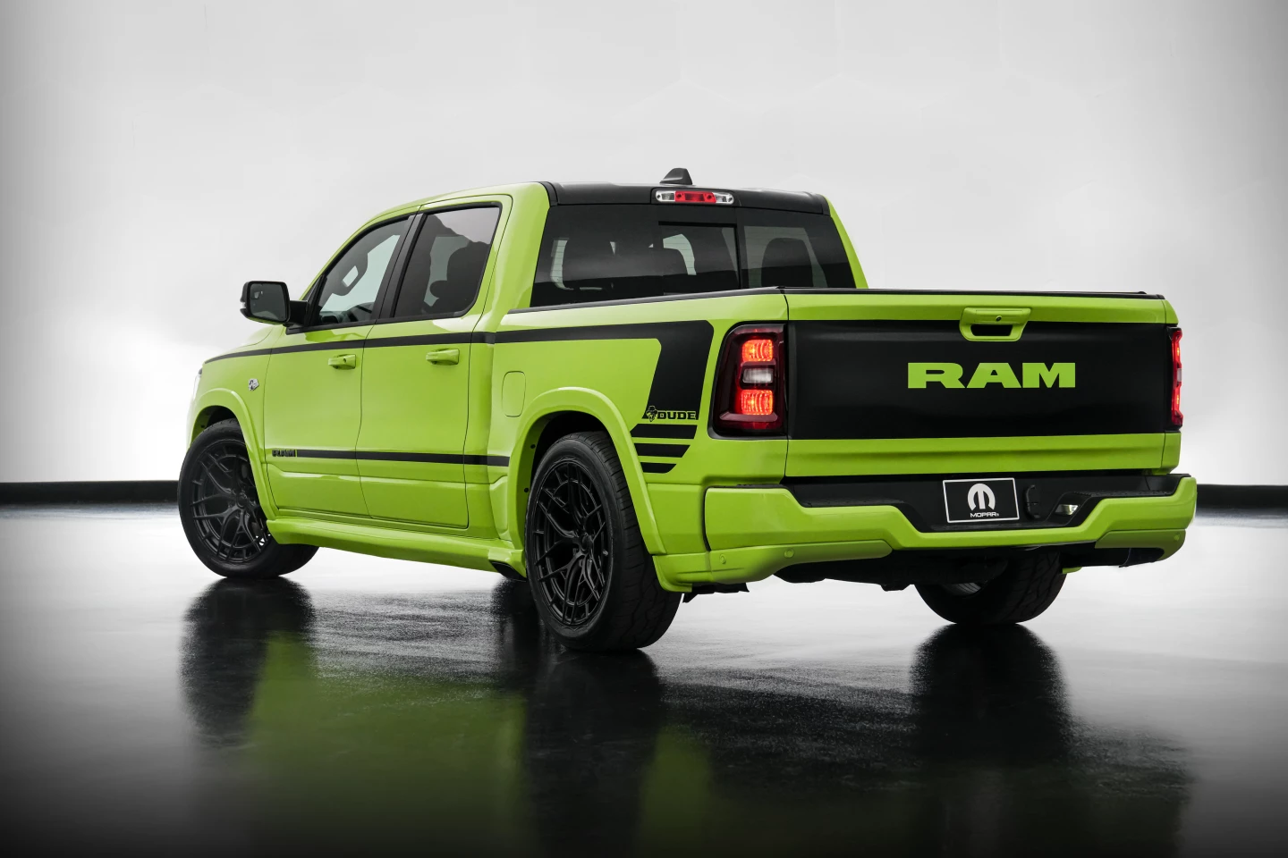 The Dude Ram Concept includes stylized Ram tailgate paint and side stripe logos