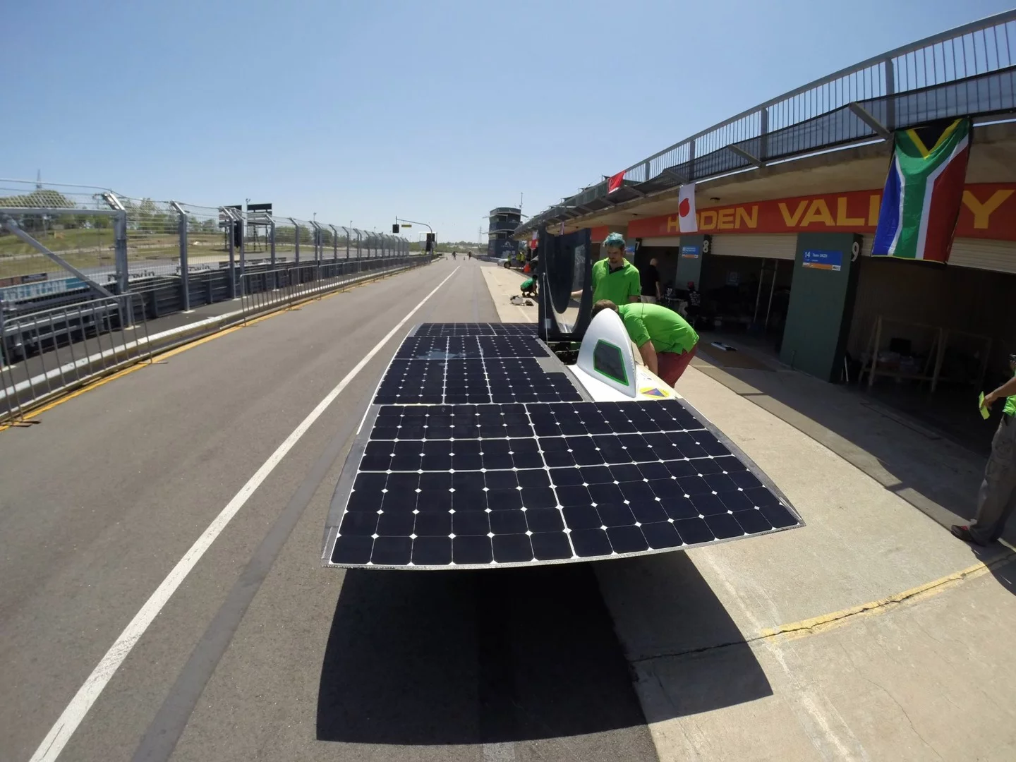 The University of KwaZulu–Natal's Hulamin solar car prepares for a test run