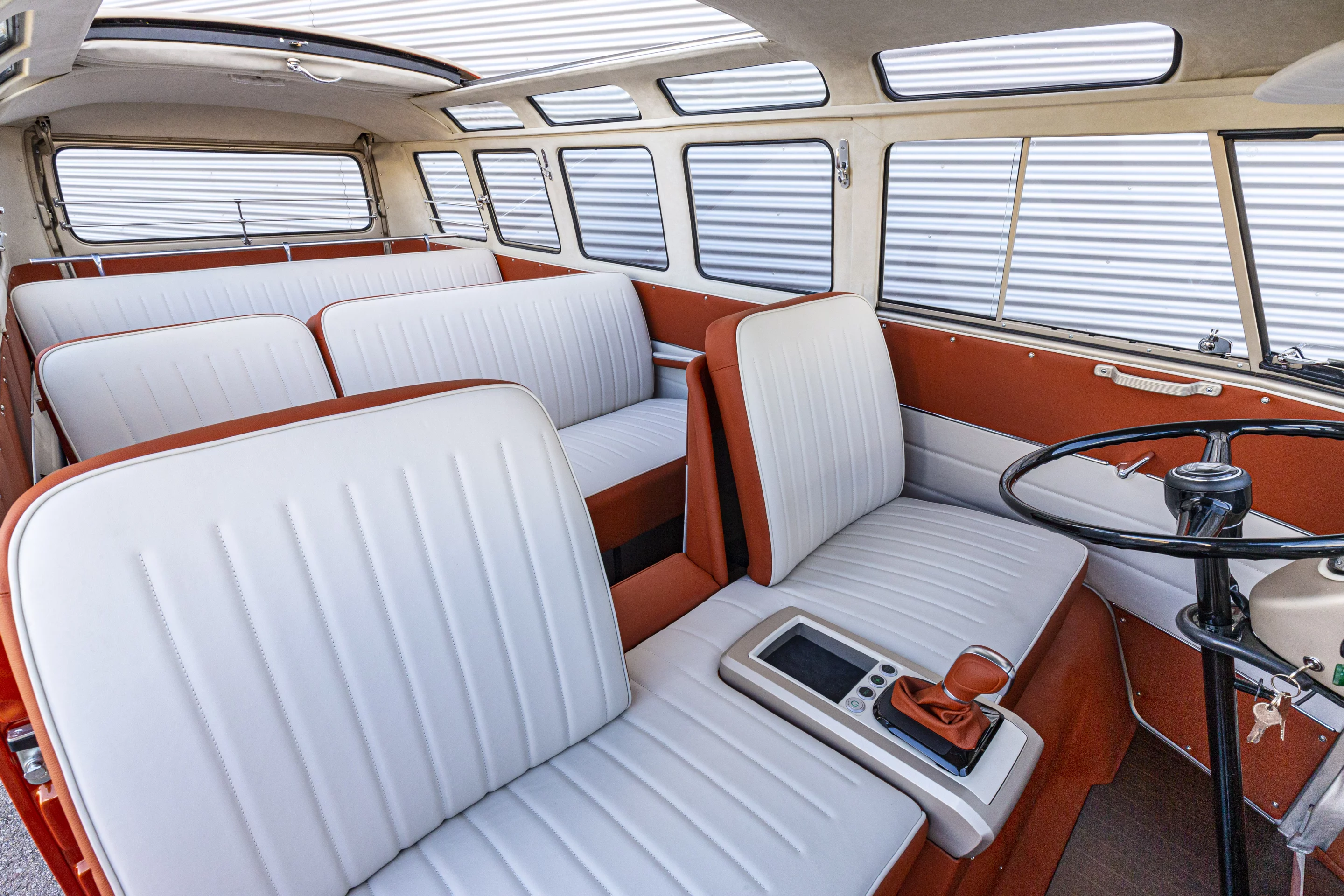 Marine-inspired orange and white leather interior