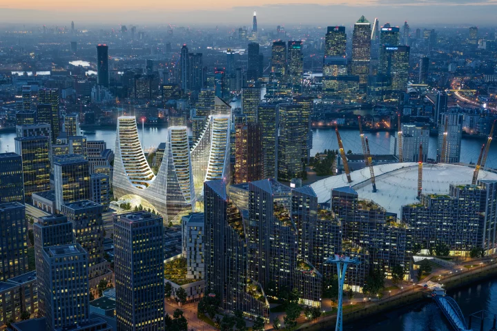 Peninsula Place is being developed by Knight Dragon and is part of a larger development of the Greenwich Peninsula