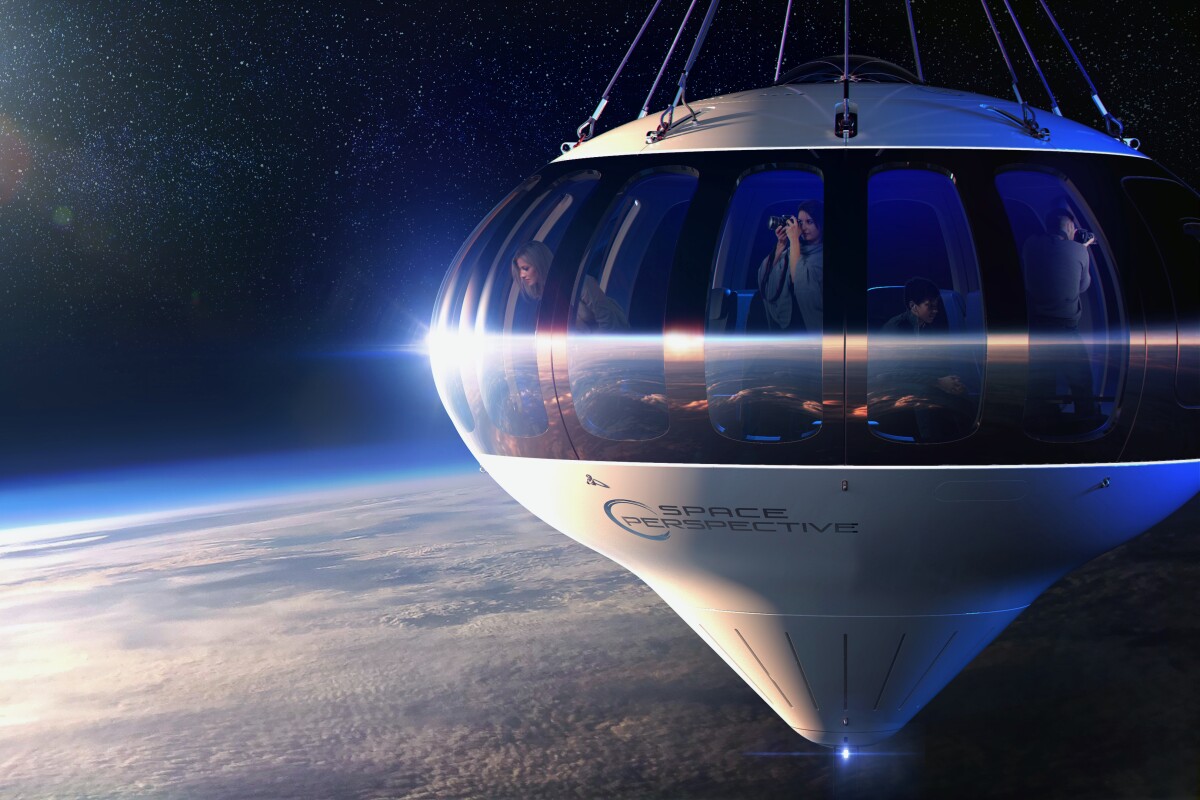 The Spaceship Neptune capsule, pictured here cruising 100,000 feet (30,480 m) above Earth