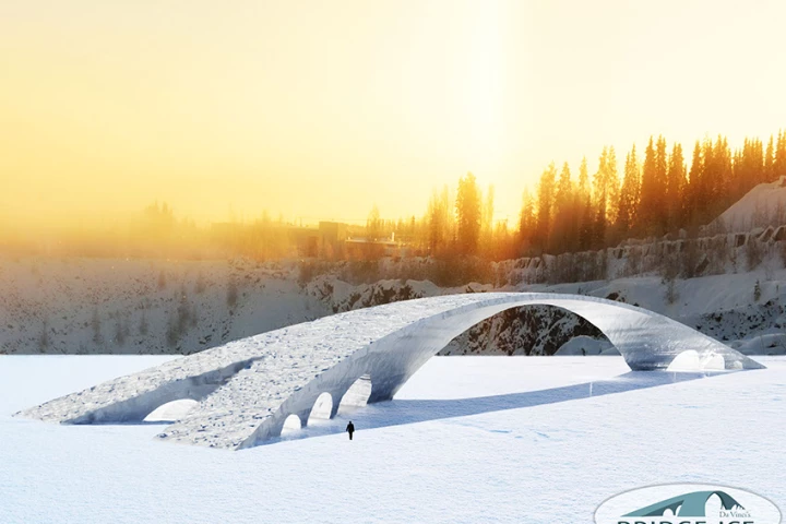 The da Vinci Bridge in Ice will be built using a mixture of ice reinforced with wood or paper fibers, known as "pykrete"