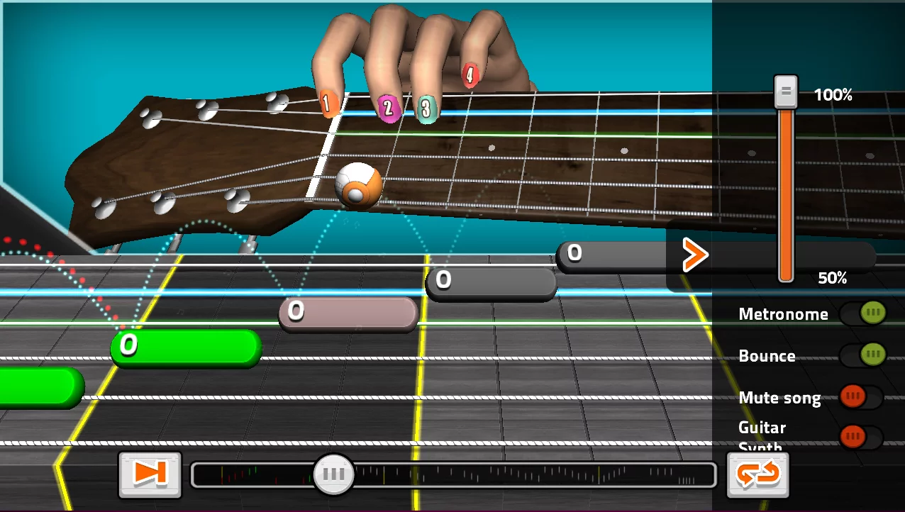 GuitarBots is an online guitar learning game from Ovelin that allows players to use a real acoustic or electric guitar to play the game's challenges