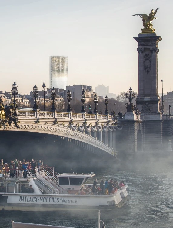From any angle the reflection makes the city seem like it is floating in mid-air
