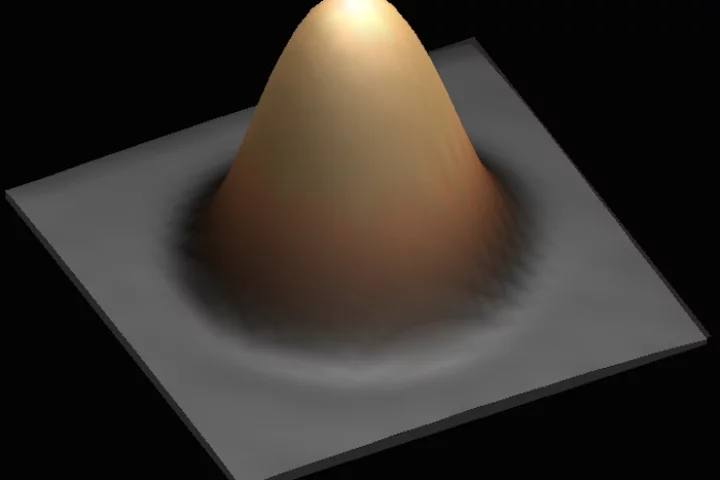 One bit of data was stored on a single atom of holmium, seen here through a scanning tunnelling microscope