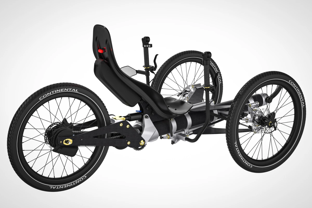 recumbent electric bicycle Simple Glide 500W E Trike recumbent fat tire electric trike provides a relaxed riding position and easy step TrikExplor M-F010E Compact Fat Tire