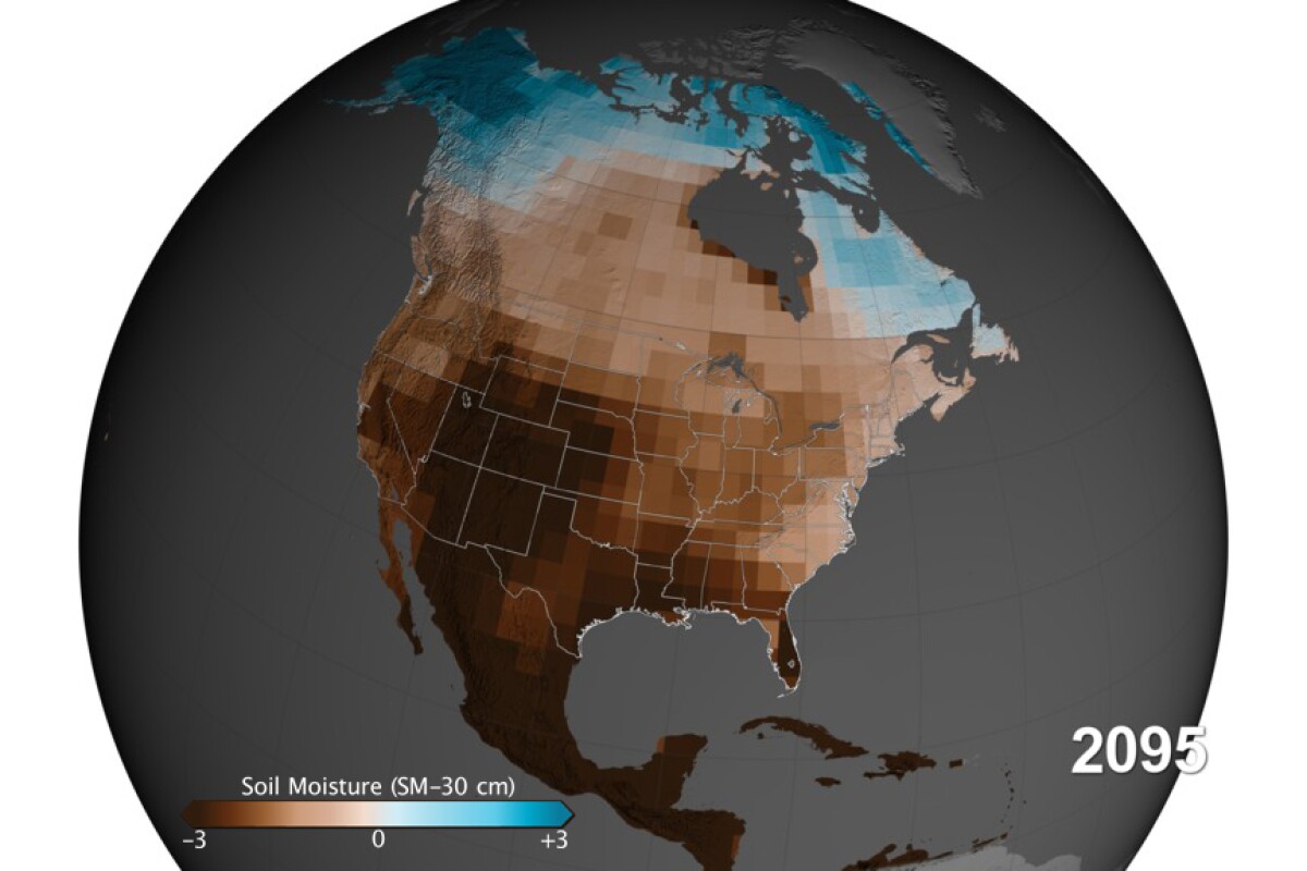 30-cm (11.8-in)-deep moisture projection based on NASA's high carbon emission scenario in the year 2095 (Image: NASA's Goddard Space Flight Center)