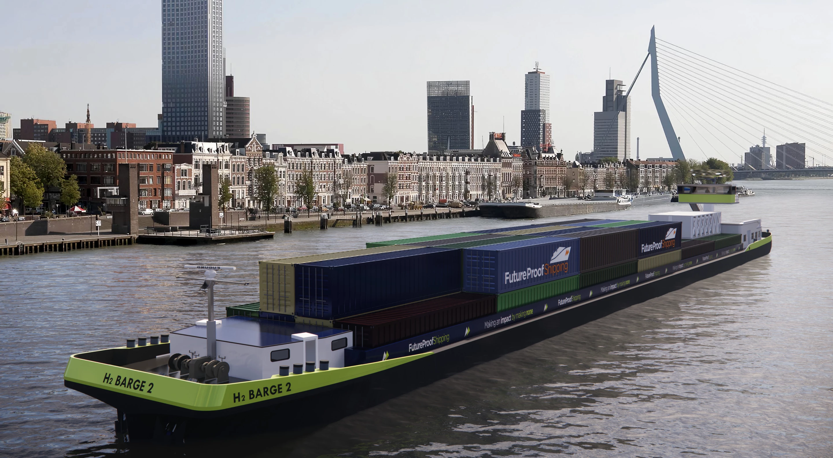 The Holland Shipyard Group was commissioned to convert the diesel-engined FPS Waal to the H2 Barge 2, a container vessel running a fuel-cell system with green hydrogen and electric motors