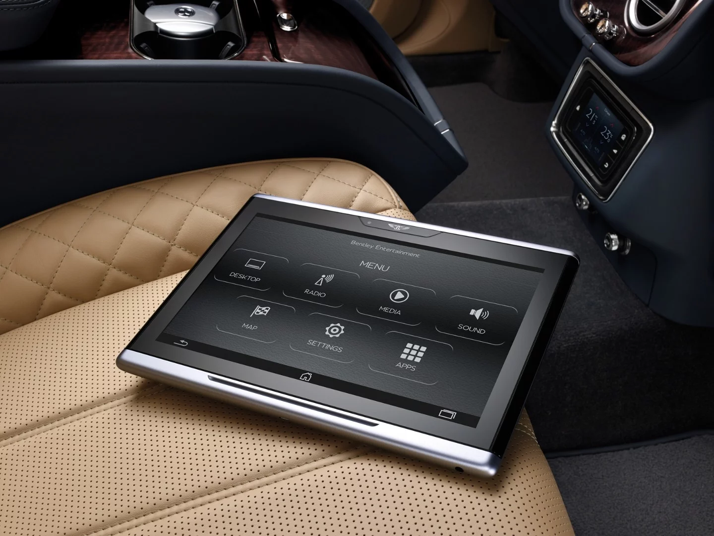 The Bentley Entertainment Tablets provide 4G, Wi-Fi and Bluetooth connectivity