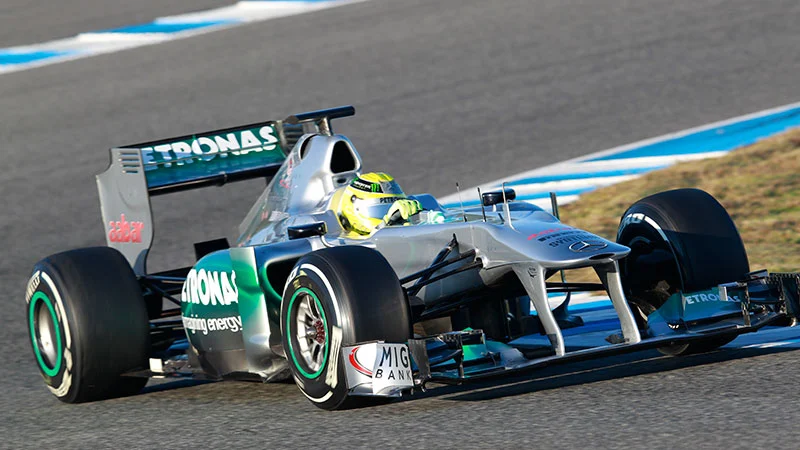 Nico Rosberg driving last year's 2011 Mercedes AMG Petronas F1 car