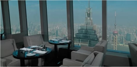 Looking down on the massive Jin Mao tower from the world's tallest hotel - the Park Hyatt Shanghai