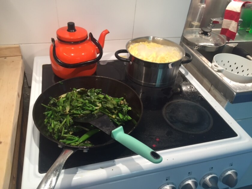 Umea University's Stefan Jansson served the CRISPR cabbage along with pasta, snowpeas, bruschetta bread and other veggies and herbs