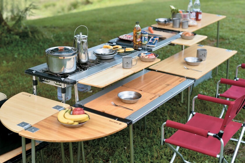 A large Snow Peak Iron Grill cooking/dining layout