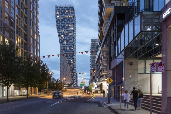 Vancouver House's overall form twists dramatically as it rises to a maximum height of 155 m (508 ft)