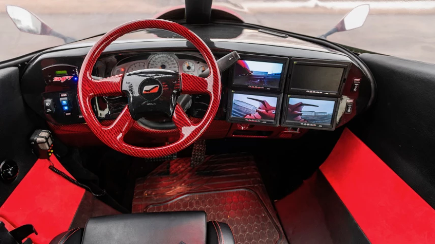 The Learmousine's driver's compartment