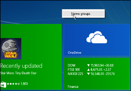 Right-click an empty area on Start screen to create and name app categories