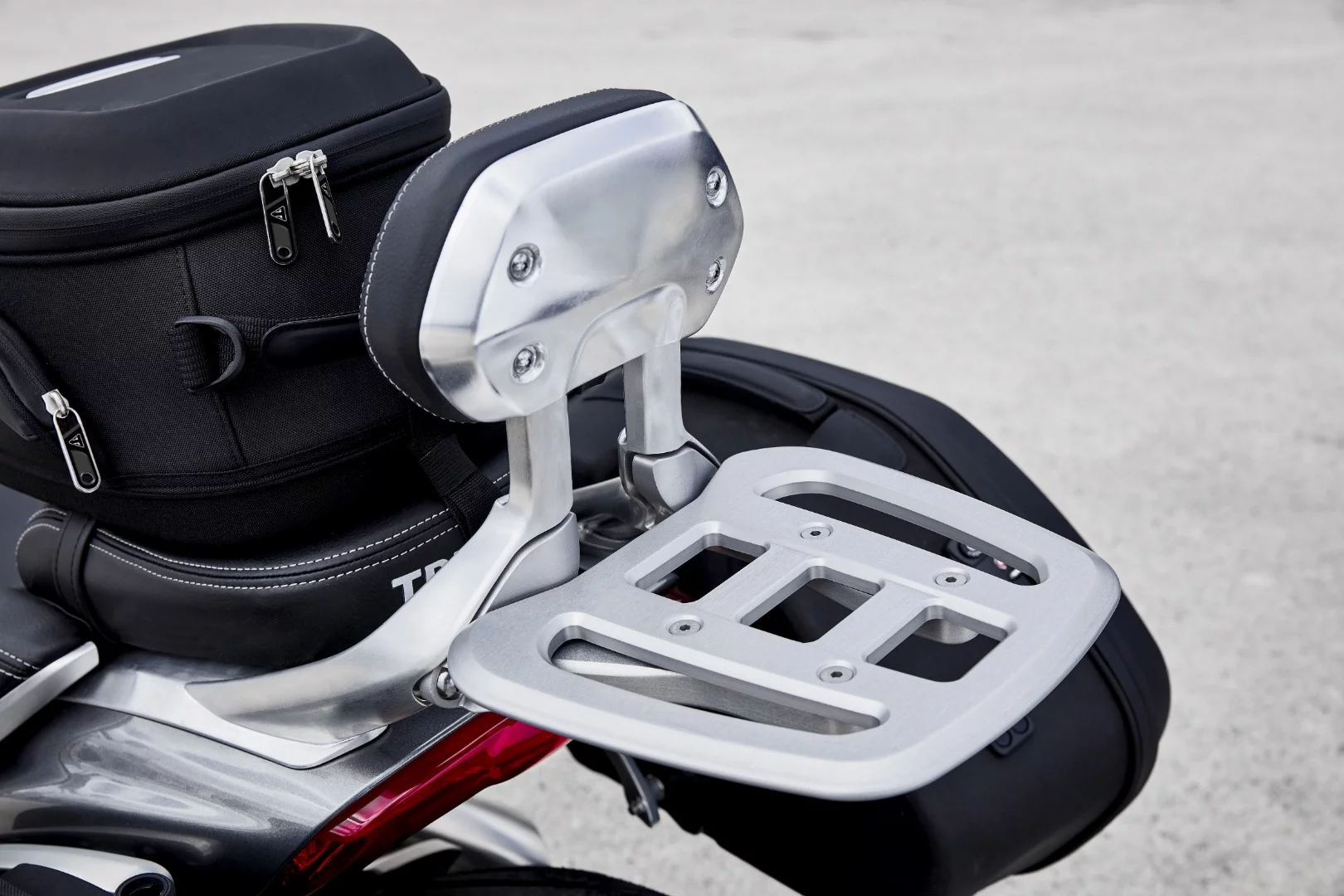 The pillion backrest of the 2020 Triumph Rocket 3 GT is adjustable in height